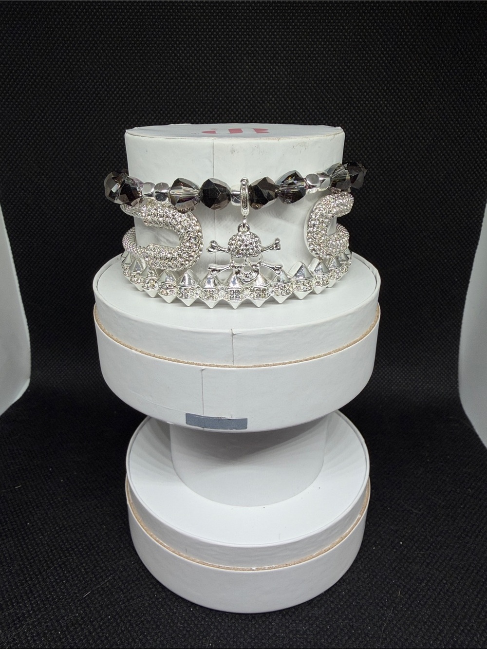 Silver and Black Bracelet Halloween Stack: Skull Charm